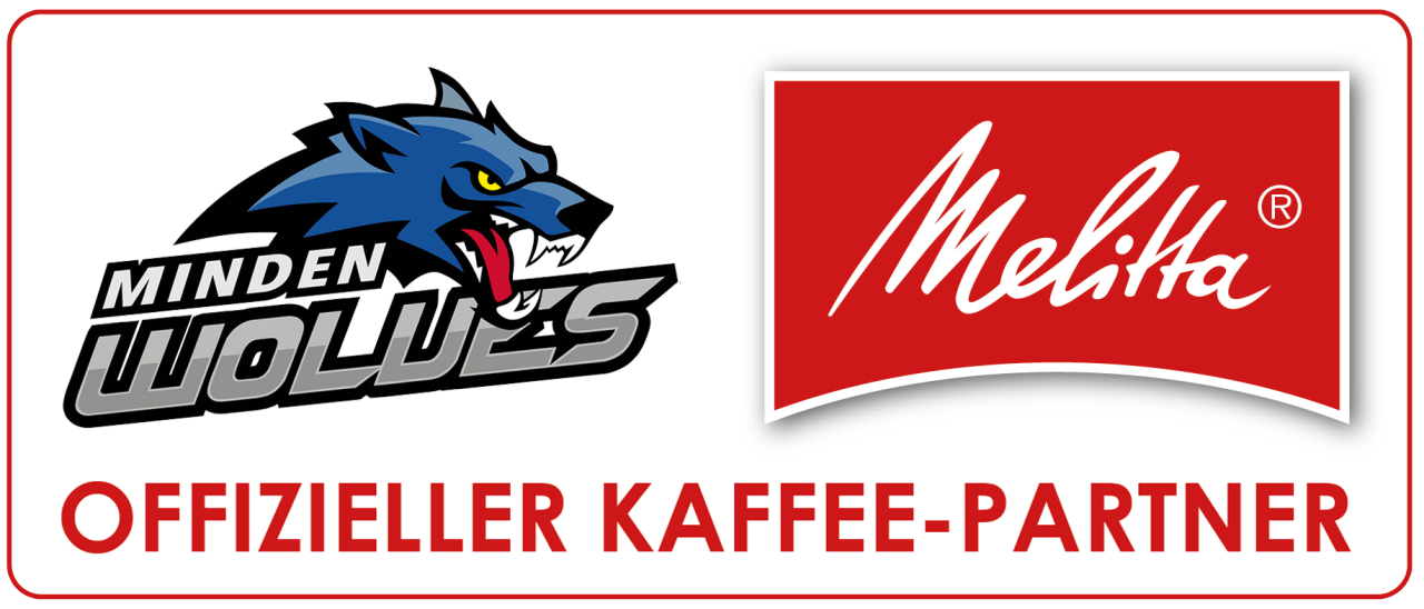 neben dem Logo der Minden Wolves steht das Melitta Produktlogo