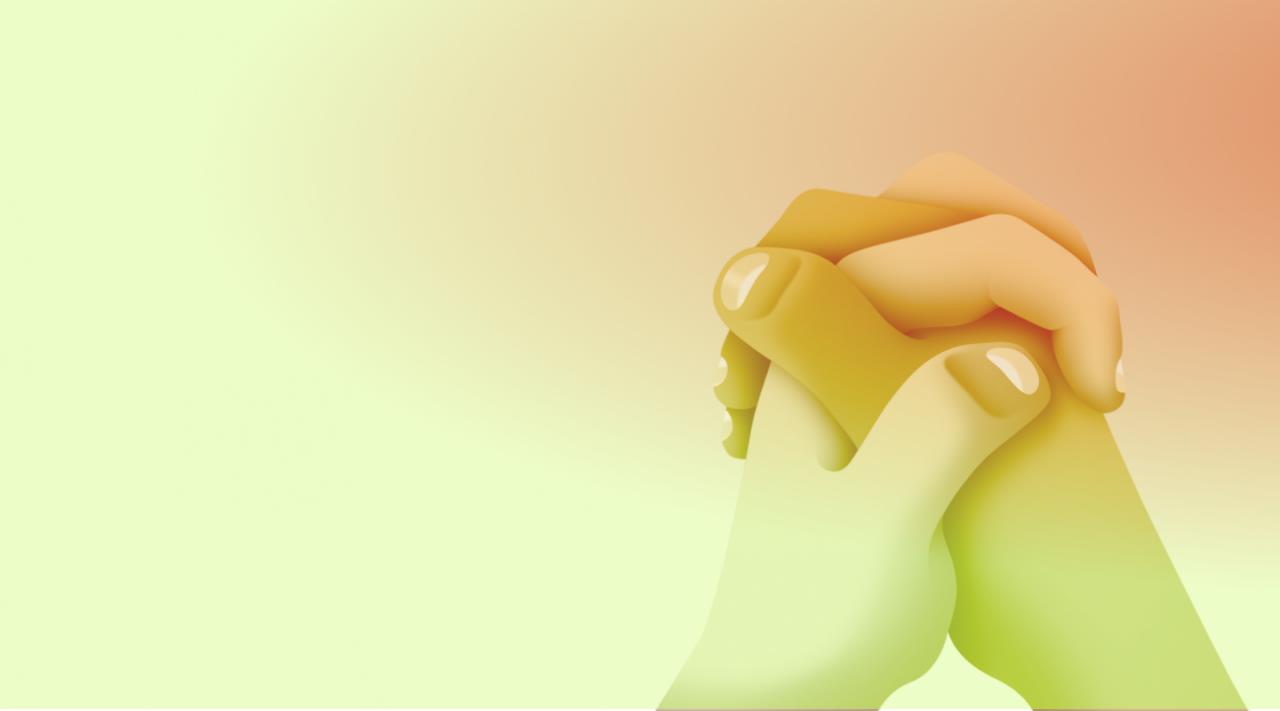 Ineinandergreifende HIneinandergreifende Hände auf gelbem Hintergrundände auf rotem Hintergrund